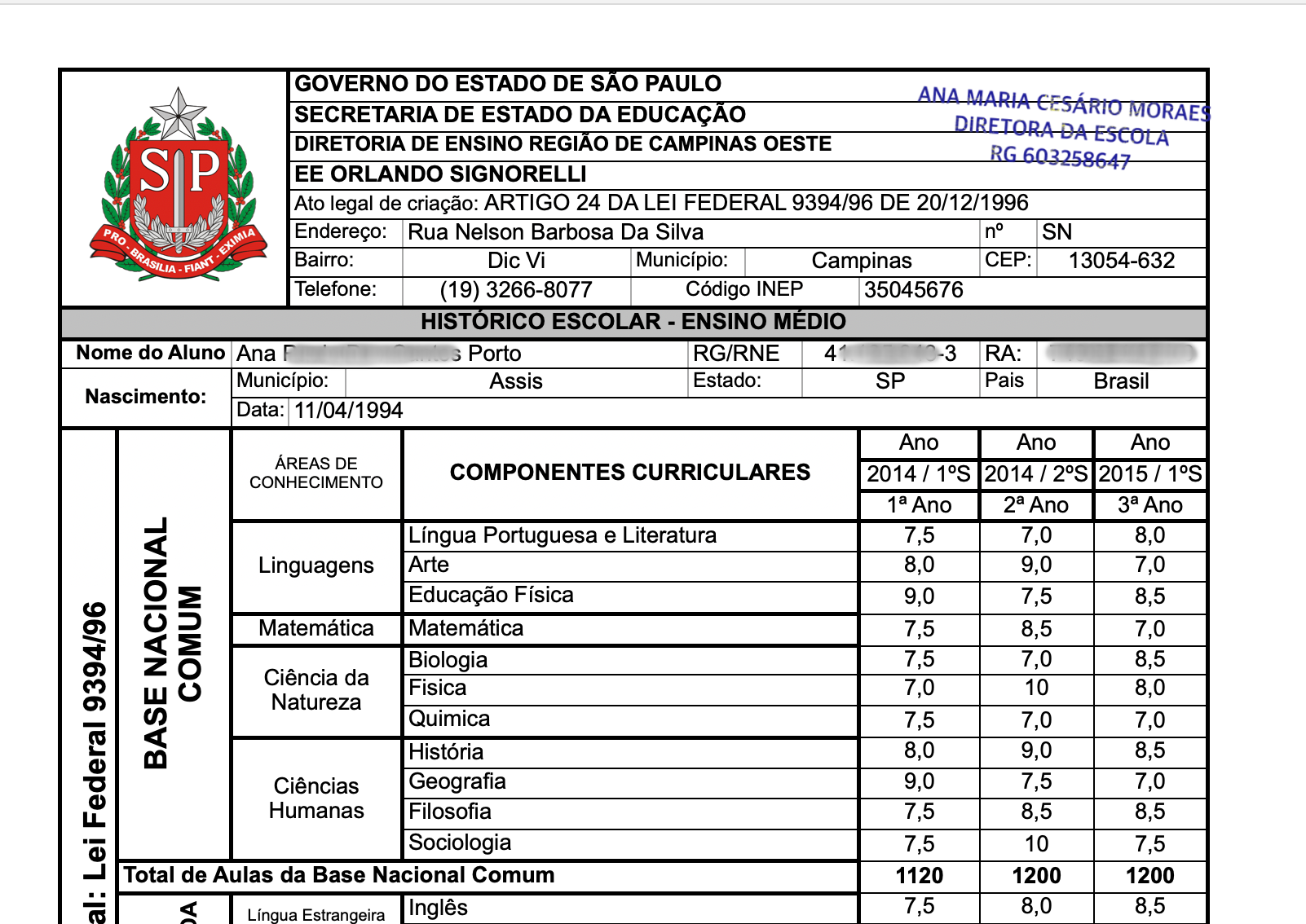historico certificado escolar